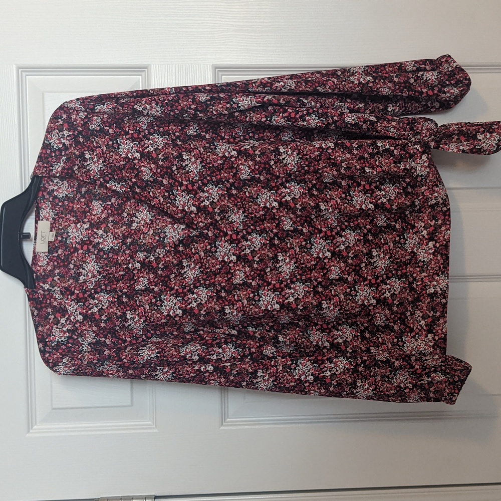 LOFT pink floral blouse size L
